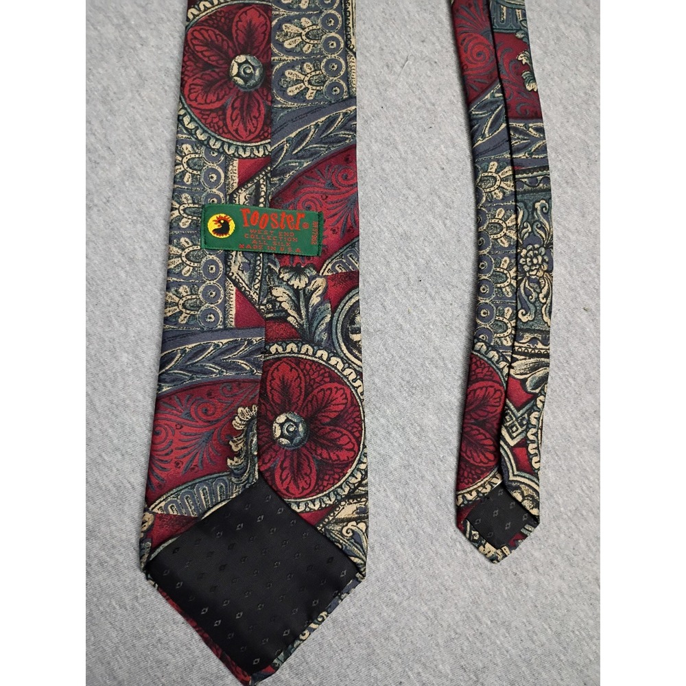 Rooster West End Collection Silk Tie Burgundy Blue Gold Baroque Medallion 3.75" - Picture 3 of 7